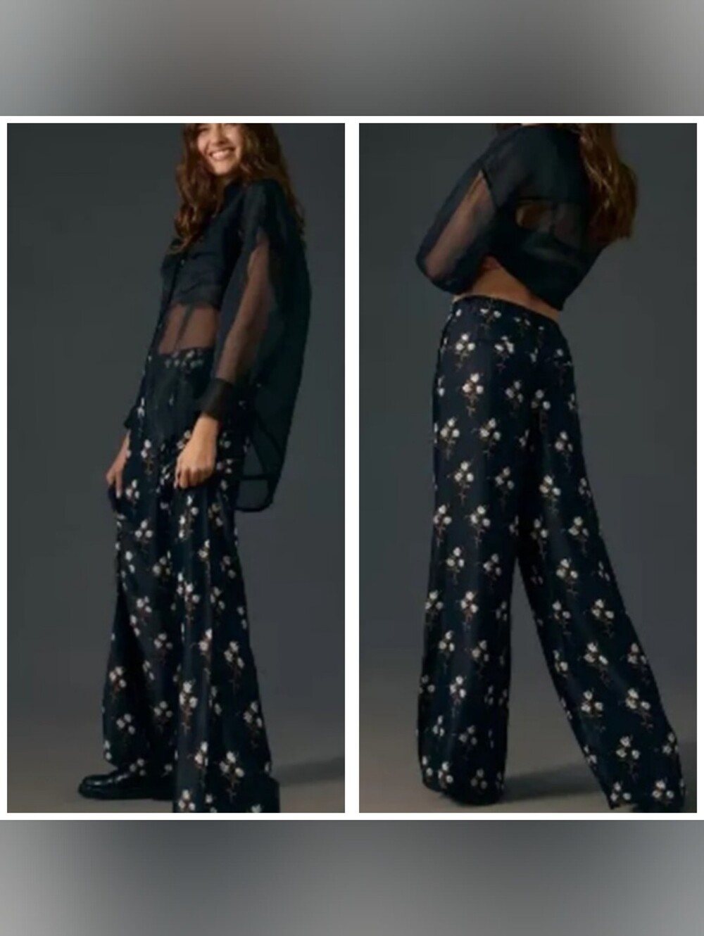 Anthropologie Floral Satin Wide Leg Trouser Size 2